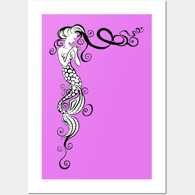 Whimsical black and white mermaid Wall Art by Zodiart